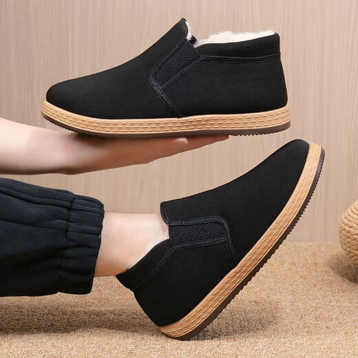 Winter sheep wool high-top old Beijing cloth shoes and cotton shoes plus velvet and thickening to keep warm dad shoes lightweight non-slip black cloth shoes YH-A8 velvet and thickened old Beijing high-top wool and cotton shoes 43 (265mm) standard size