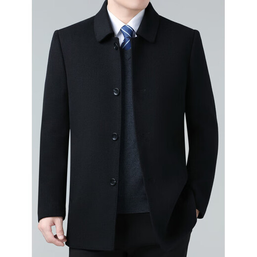 Jiujiu Wang Jiu Mu Wang 2025 Double-sided Cashmere Jacket Medium Men's Business Casual Lapel Woolen Coat Dad's Clothes Black M 170 Size (Recommended 105-125 Jin Jin is equal to 0.5 kg)