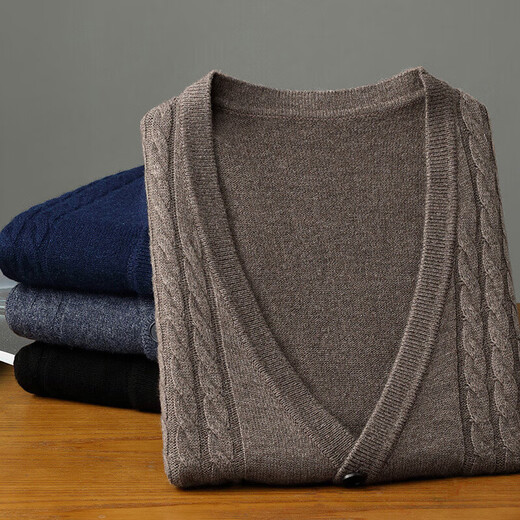 KING DEER Ordos Cashmere Sweater Men's Sweater Vest Spring Autumn Winter New Knitted Cardigan V-neck Jacket Medium Gray L 170 Recommended Weight 120-140Jin Jin is equal to 0.5 kg