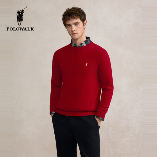 POLOWALK 100% sheep wool men's wool sweater 2025 winter new round neck pullover base layer black gray XL