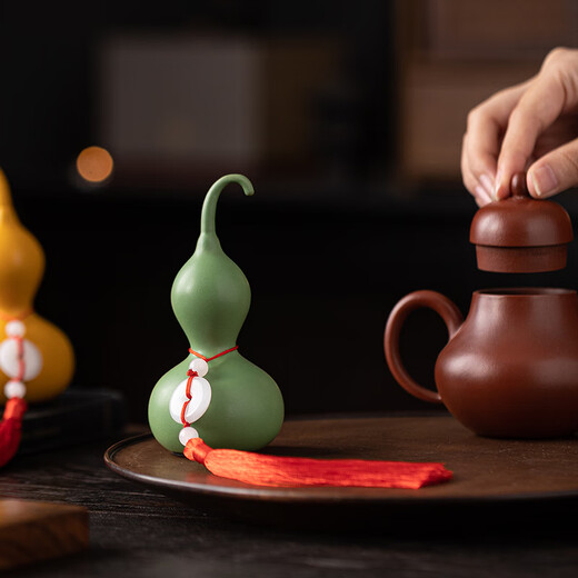 Yuxuan Creative Gifts Large Gourd Ornament Home Office Desktop Decoration Housewarming Gift Mascot Five Elements Gourd-Fire Red Small-Base