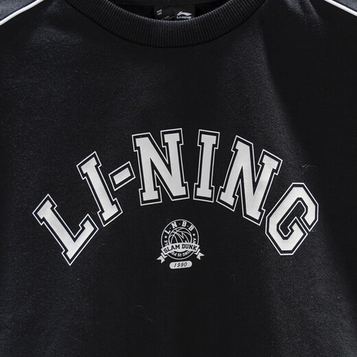 Li Ning children's round neck long-sleeved sweatshirt for boys and girls new loose retro college style pullover sweatshirt top YWDV679 black-2 one size fits all 135
