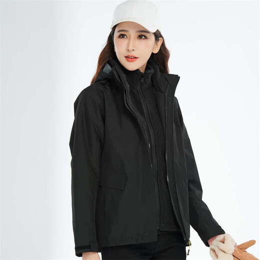 Simboo Drei-in-Eins-Jacke für Männer und Frauen im Freien im Freien neue kaltdichte winddichtes Bergsteigeranzug Herbst und Winter plus samtige verdickte Jacke 12805 Schwarz-Frauen