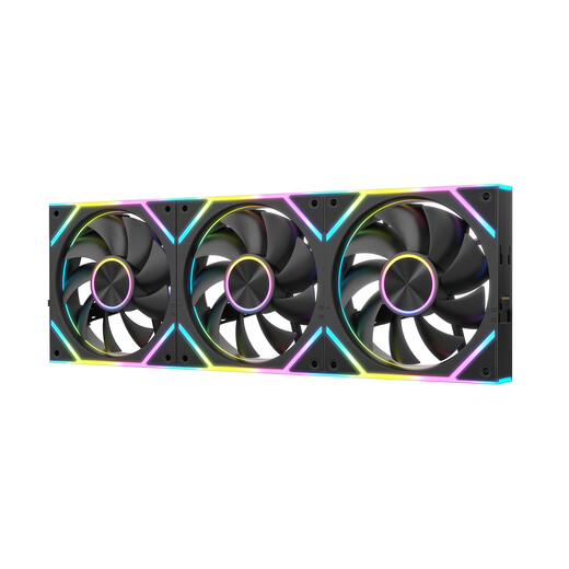 Jingpin Lu Prism V2 bloc de construction ventilateur noir feuille inversée triple paquet épissage sans fil châssis refroidissement ventilateur 12CM synchronisation de la lumière divine 5V 3 broches ARGB PWM contrôle de la température régulation de la vitesse