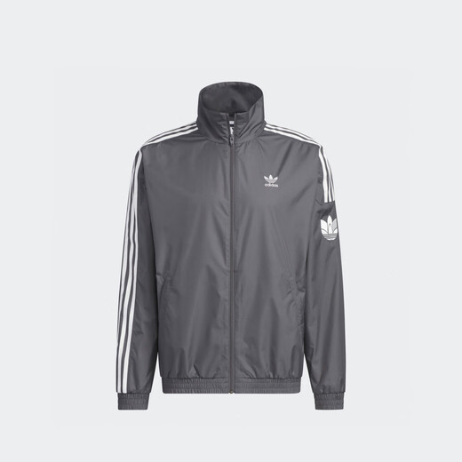 Adidas Couple's Retro Style Woven Stand Collar Jacket Jacket for Men and Women Autumn Adidas Official Clover Dark Gray M