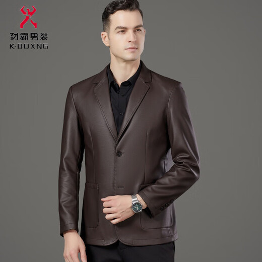 Jinba Spring and Autumn New Men's Genuine Leather Suit Business Casual Suit Collar Leather Jacket Middle-aged Dad Sheepskin 8557 Black M 170/48