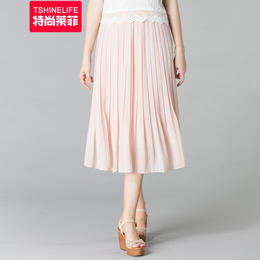 Teshang Laifei 2021 summer new skirt women's mesh skirt mid-length gauze skirt pleated fairy skirt slimming half skirt SSF983 pink L (2 feet 2-2 feet 3)