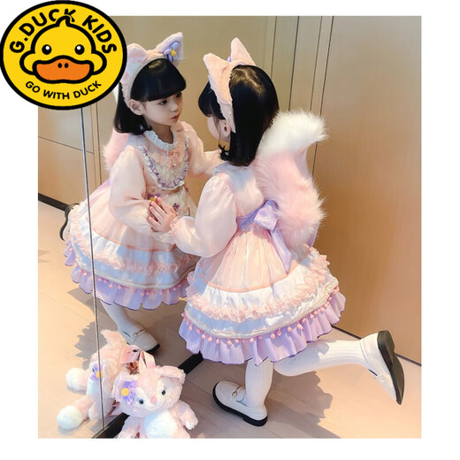 G.duck girls' Lolita dress 2025 new autumn and winter style birthday princess dress fashionable children's dress 120 size recommended 105-115cm 4-5.2 years old autumn style skirt + headwear