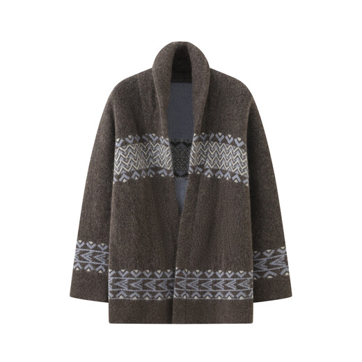 SHOKAY star's same style Dong Life Live Room light luxury mohair yak velvet retro cardigan belt sweater brown L