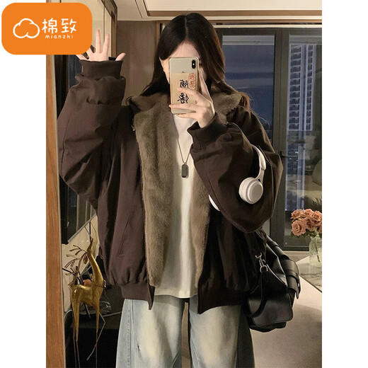 Cotton double-sided warm hooded cotton coat for women winter parka jacket cotton coat down jacket mountain sculpture MX2518 coffee color high quality M 120-140Jin Jin is equal to 0.5 kg