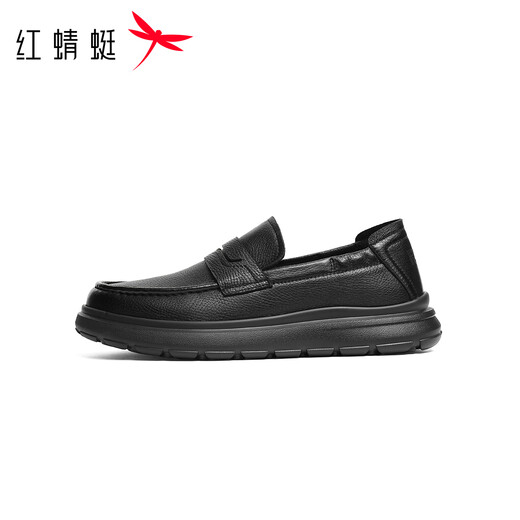 Red Dragonfly Casual Leather Shoes 25 Autumn and Winter Men's Shoes Sheepskin Comfortable Slip-on Business Commuting Dad Shoes WTA45025 Black 41