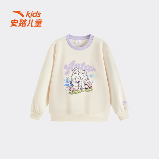 ANTA children's fleece sweatshirt for girls 2025 winter new Chinese ice and snow cute print knitted pullover cheese white-1 fleece 101 cm