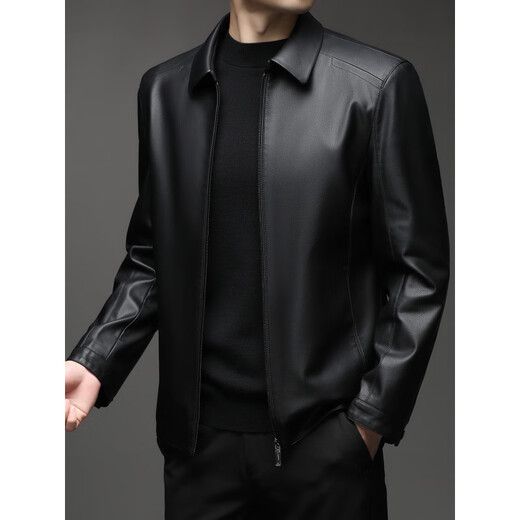 Jinba Haining Veste en cuir véritable pour hommes d'âge moyen Vêtements décontractés pour papa d'âge moyen et personnes âgées 2025 Nouvelle veste en peau de mouton pour hommes noir (style unique) Revers M 170