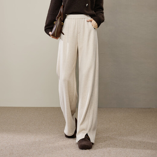 ESE-Y herringbone pattern acetate wool plus velvet narrow straight pants for women winter thick high waist drape casual wide leg white pants black gray 28