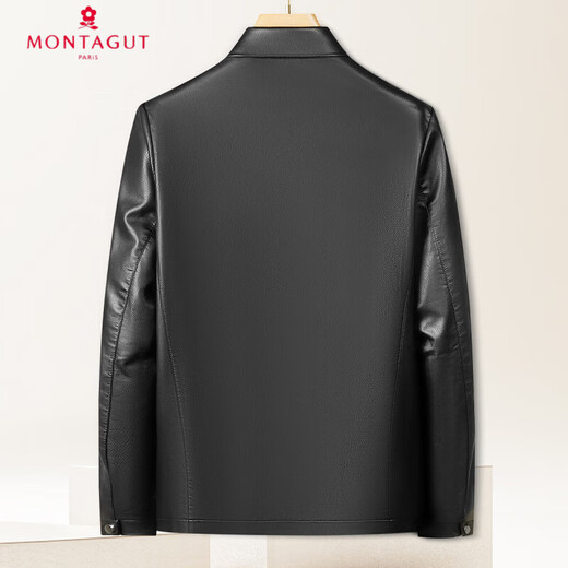 Montagut velvet lining & lychee texture winter thick warm men's jacket business lapel leather jacket for men gray XL /52