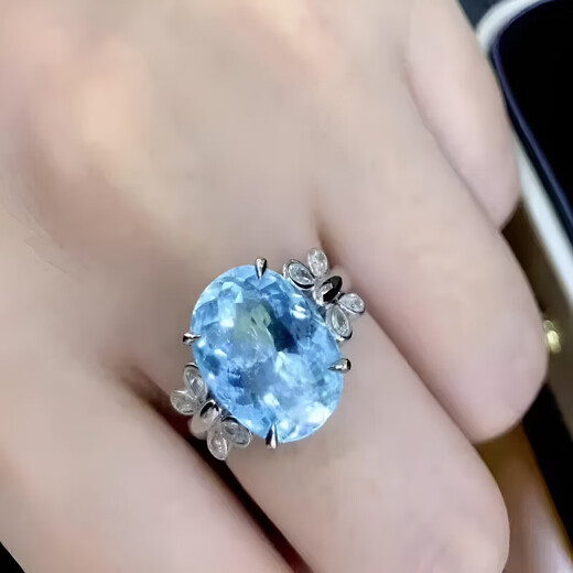 HEEKAIYI Santa Maria Aquamarine Ring Women's 18k Gold Diamond Ring Chinese Valentine's Day Birthday Gift for Wife Selected 6.1 Carat/Santa Maria Color