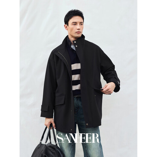 SANHEER Urban Hidden Windproof, anti-wrinkle and easy to care for 2025 autumn and winter silhouette stand-up collar windbreaker jacket DAF215 brown one size larger XL /52