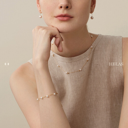 Helas Hera's Gypsophila Akoya Seawater Pearl Bracelet 18K Gold Double-layer Bracelet as a Birthday Gift for My Girlfriend and Best Friend 5-5.5mm, Akoya Pearl 18K Gold Bracelet 18.5cm