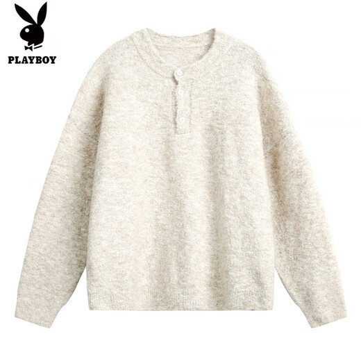 Playboy (PLAYBOY) retro old money Henry collar polo sweater men's autumn and winter thickened warm sweater lazy style pullover sweater jacket Moss green XL