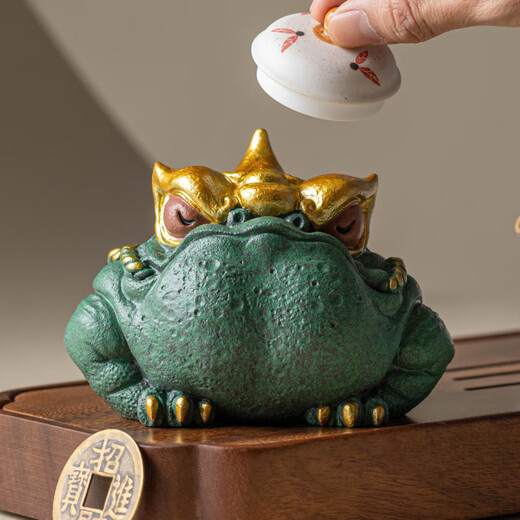2025 Chinese-style creative Tianji Golden Toad desktop decorations, office study, money dropped from the sky, tea pet decorations, green sandstone colored gold magical four beast ornaments_Tianji Golden Toad gift box without Specifications