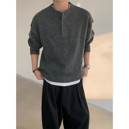 Cleanfit henley collar sweater men's autumn and winter warm sweater men's inner long-sleeved base sweater floral gray autumn and winter upgraded model M_95 to 115Jin Jin equals 0.5 kg can be worn