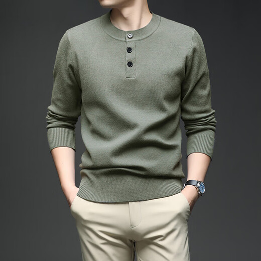 丨Lilang丨Men's cardigan Henry collar cardigan autumn and winter thickened casual men's round neck sweater sweater black M 165 (100-120Jin Jin equals 0.5 kg)