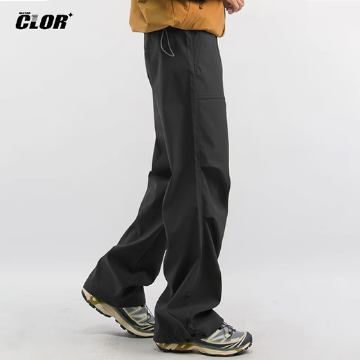 CLOR outdoor overalls men's autumn and winter windproof plus velvet sports hiking and mountaineering casual straight pants CL52 black L