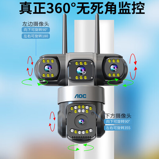 AOC摄像头监控4g太阳能摄像头室外无网免费流量免插电手机远程监控器家用户外360度无死角全景夜视 双板快充64G+爆品太阳能监控+三镜头三旋转无死角