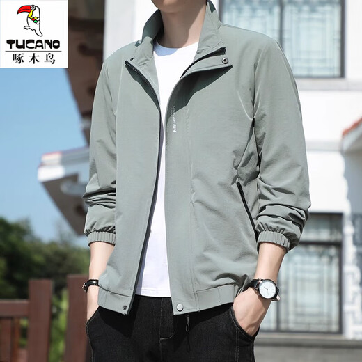 Woodpecker Jacket Men's 2025 Autumn and Winter Loose Business Casual Versatile Jacket Men's Teen Trendy Jacket Jacket Men's Dark Gray XL Recommended 130-150Jin Jin equals 0.5 kg