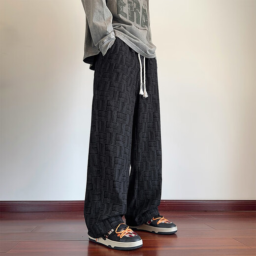 VUUG plaid American trendy brand men's autumn loose large size casual pants for boys and youth pants L black (trousers)