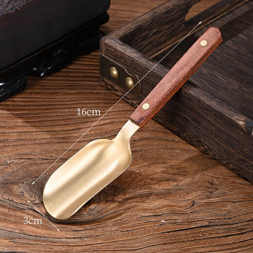 Stainless steel tea spoon brass tea shovel tea spoon long handle high-end solid wood ebony tea spoon tea set accessories tea ceremony copper-rosewood tea spoon brass