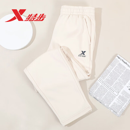 XTEP Mingyue White Men's Pants Autumn and Winter Knitted Cotton Loose Sports Pants Long Pants Straight Casual Pants Versatile Trendy Sweatpants Men Mingyue White 66% Cotton L