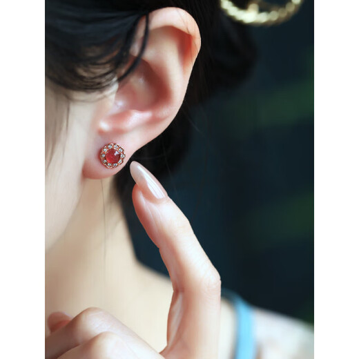 Lianshi natural watermelon tourmaline sterling silver earrings for women new Chinese style colorful treasure red crystal gem earrings earrings