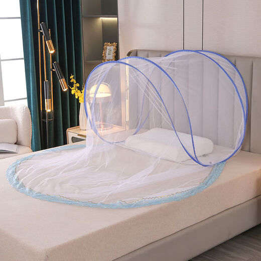 Yusenyi anti-mosquito hood for sleeping, mini head small mosquito net, hooded mask, simple folding face travel single person, large width 70*length 50*height 40CM blue