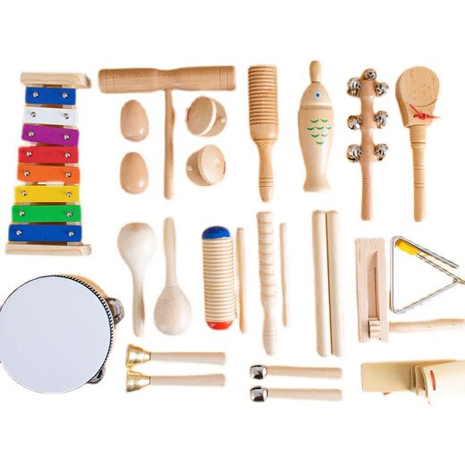 音念儿童奥尔夫打击乐器木制音乐教学套组适用于幼儿园与小学课堂 原木大号沙锤20cm(1对)原木