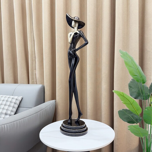 Sculpture art character shape vertical ornaments slender light luxury high-end living room entrance crafts niche minimalist accessories cool black-small (80cm high)