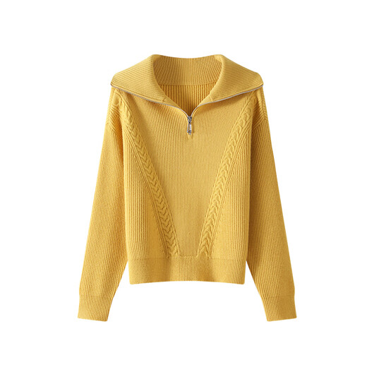 Osha Nuanyang Knitted Navy Neck Sweater Women's Winter New Lazy Retro Cable Sweater Top Yellow S