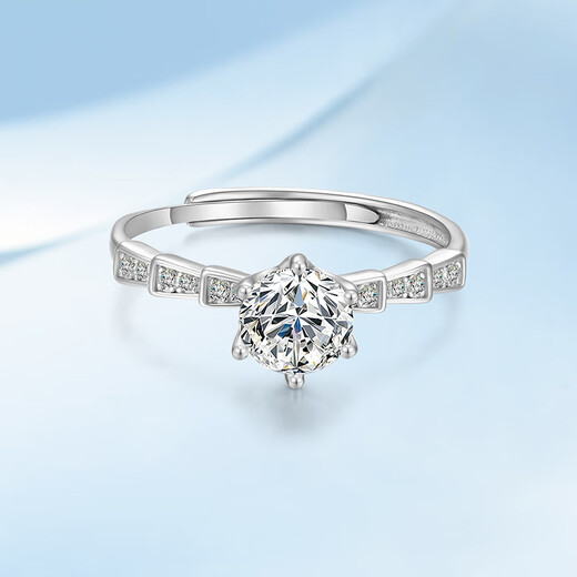 Mengjinyuan S925 silver inlaid zircon ring six-claw flashing live ring ring as a birthday gift for girlfriend, weighing about 1.80g live ring