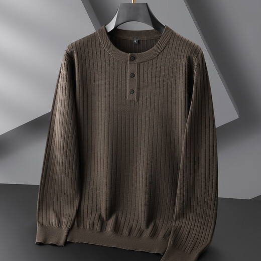 GOLDLION G+ Jinlilai broken code 2026 plus fat plus size men's Henry collar long-sleeved sweater autumn and winter inner striped sweater men's large black 2XL