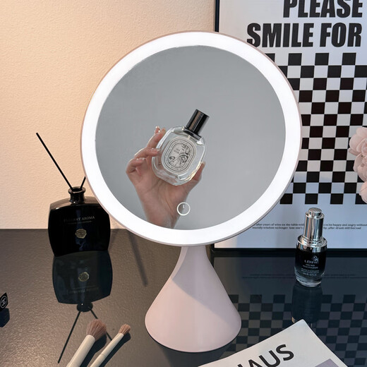 German quality LED makeup mirror desktop makeup mirror light luxury desktop makeup mirror with light desktop touch-up dormitory office makeup mirror pink large size rechargeable