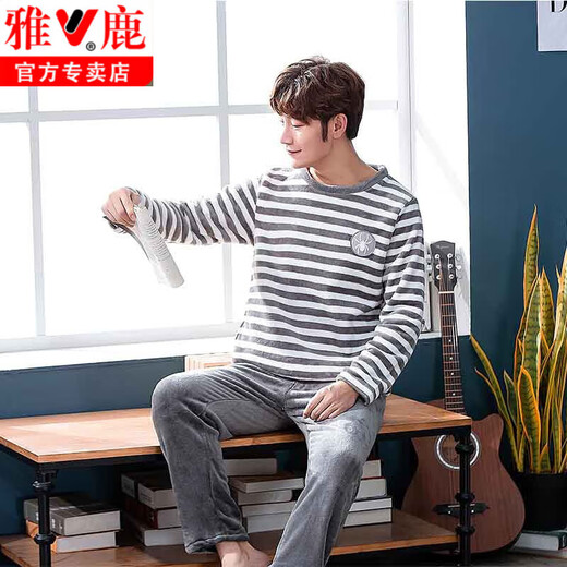 Yalu Pyjamas Herren 2025 Herbst und Winter plus Samt verdickte Koralle Velvet Teenager Flanell Wearable Anzug 3887# Black L