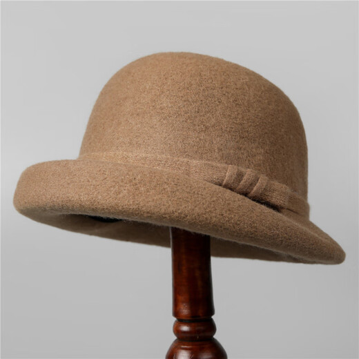 Fangchi felt mother hat women's French retro bow bucket hat autumn and winter rich style hat mocha color M (56-58cm)