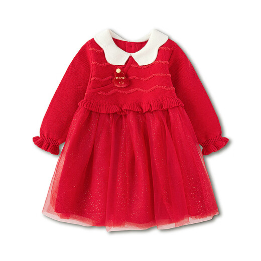 Balabala children's clothing girls' dress mesh knitted princess red New Year's greetings dress girls' spring skirt