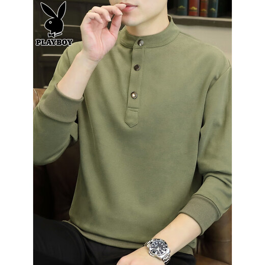 Playboy Henry collar sweatshirt men's tops autumn new loose young and middle-aged casual bottoming shirt long-sleeved T-shirt men's T WY2288 brown plus velvet L recommended 111-120Jin Jin equals 0.5 kg