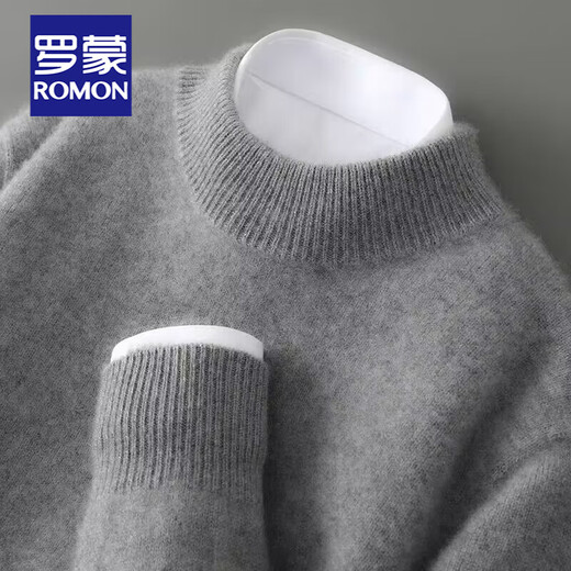 ROMON's new autumn and winter thickened half turtleneck pure wool sweater men's pullover loose knitted bottoming warm men's sweater dark gray half turtleneck L