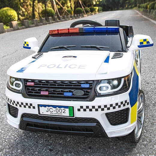 Tianlin children's electric car four-wheel four-wheel drive car for men and women with remote control toy car that can sit in a baby police car stroller flagship version black four-wheel drive + explosion-proof soft wheel + leather seat