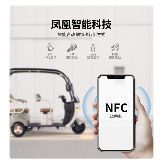 Phoenix Fengya electric tricycle household electric motorcycle adult electric vehicle small tricycle electric vehicle with shed Chaowei battery 600W+60V24A black gold + battery life about 50 kilometers