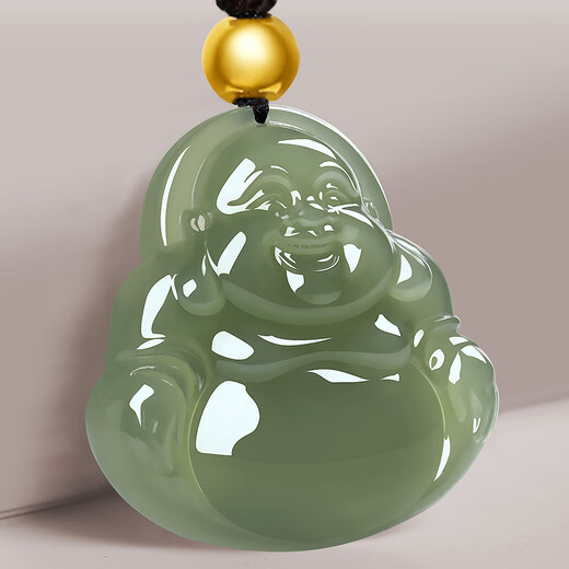 7000 Years Hotan Jade Pendant Thick Buddha Gong Female Jade Pendant Pure Gold Gold Bead Style Ice Bottom Clear Water Buddha About 25mm