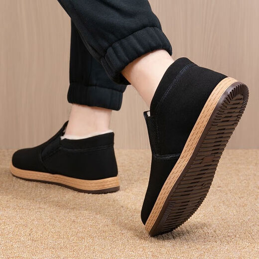 Winter sheep wool high-top old Beijing cloth shoes and cotton shoes plus velvet and thickening to keep warm dad shoes lightweight non-slip black cloth shoes YH-A8 velvet and thickened old Beijing high-top wool and cotton shoes 43 (265mm) standard size