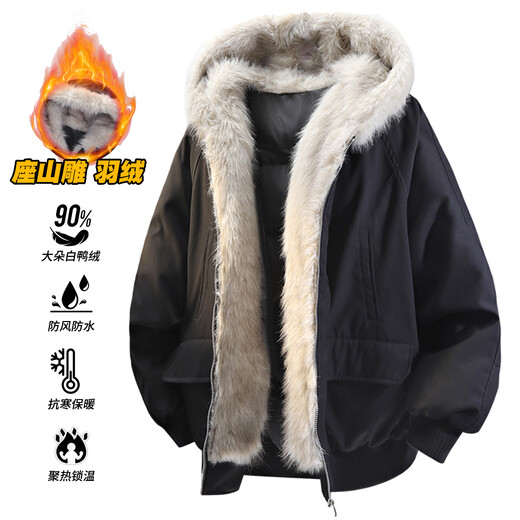 NASALIKE official mountain carving down jacket men's winter cold-resistant and warm American retro hooded work jacket men's jacket black L (recommended 145-170 Jin Jin equals 0.5 kg)